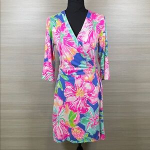 Lilly Pulitzer Marvista Benton Blue Jungle Utopia Pink and Blue Wrap Dress